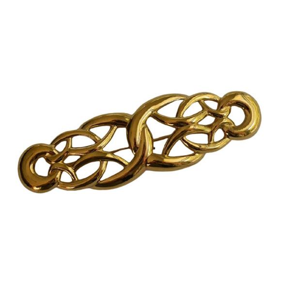 1980s Givenchy Paris-New York Gold Plate Open Swirl  Oversized Bar Brooch Pin - Picture 4 of 4